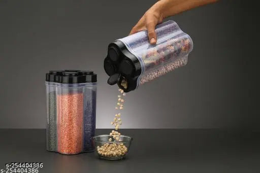 Airtight Transparent Plastic 4 Section Container Jar - Buy 1 Get 1 Free | Combo Offer