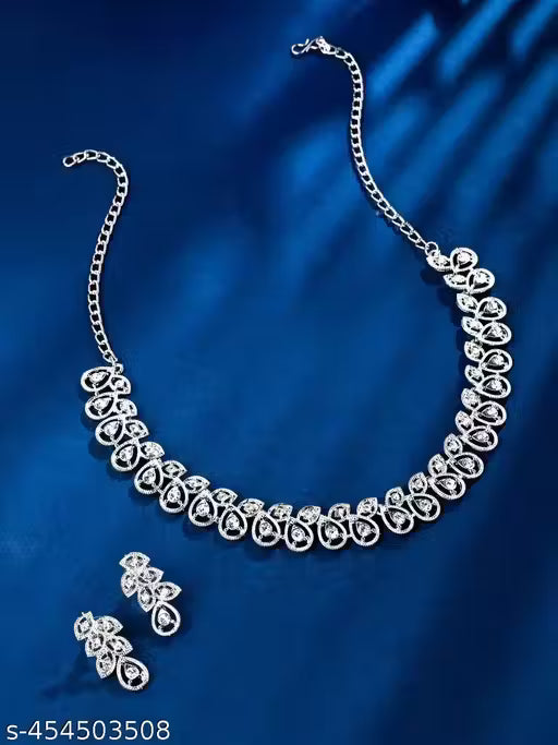 Rhodium Plated Jewellery Set with White Austrian Diamond